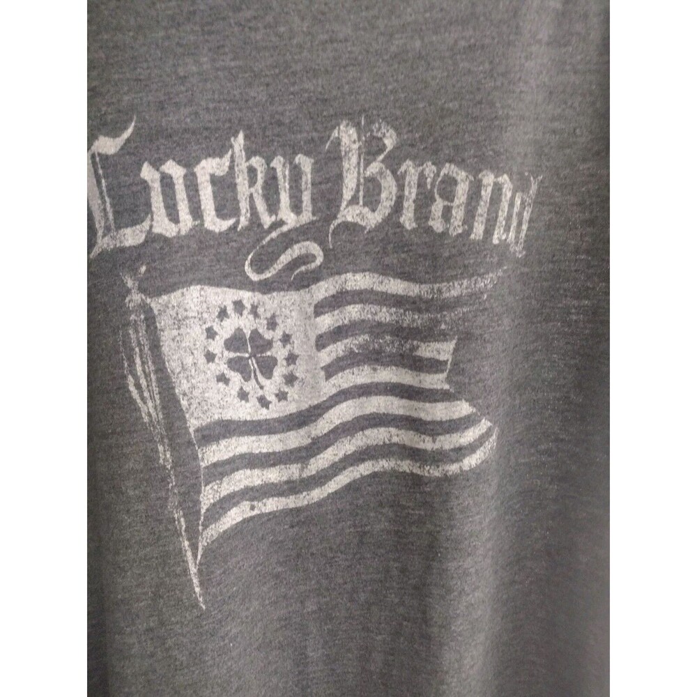 Lucky Brand Men's T-Shirt Small Flag Logo Short Sleeve Gray Size Large